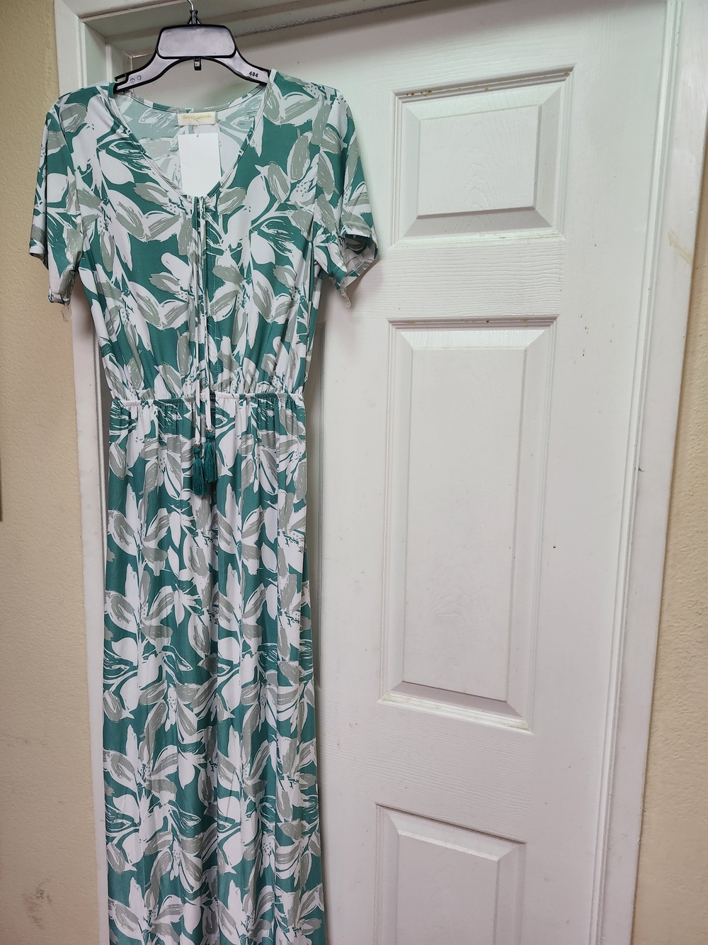Teal and White Floral Tie-Front Maxi Dress